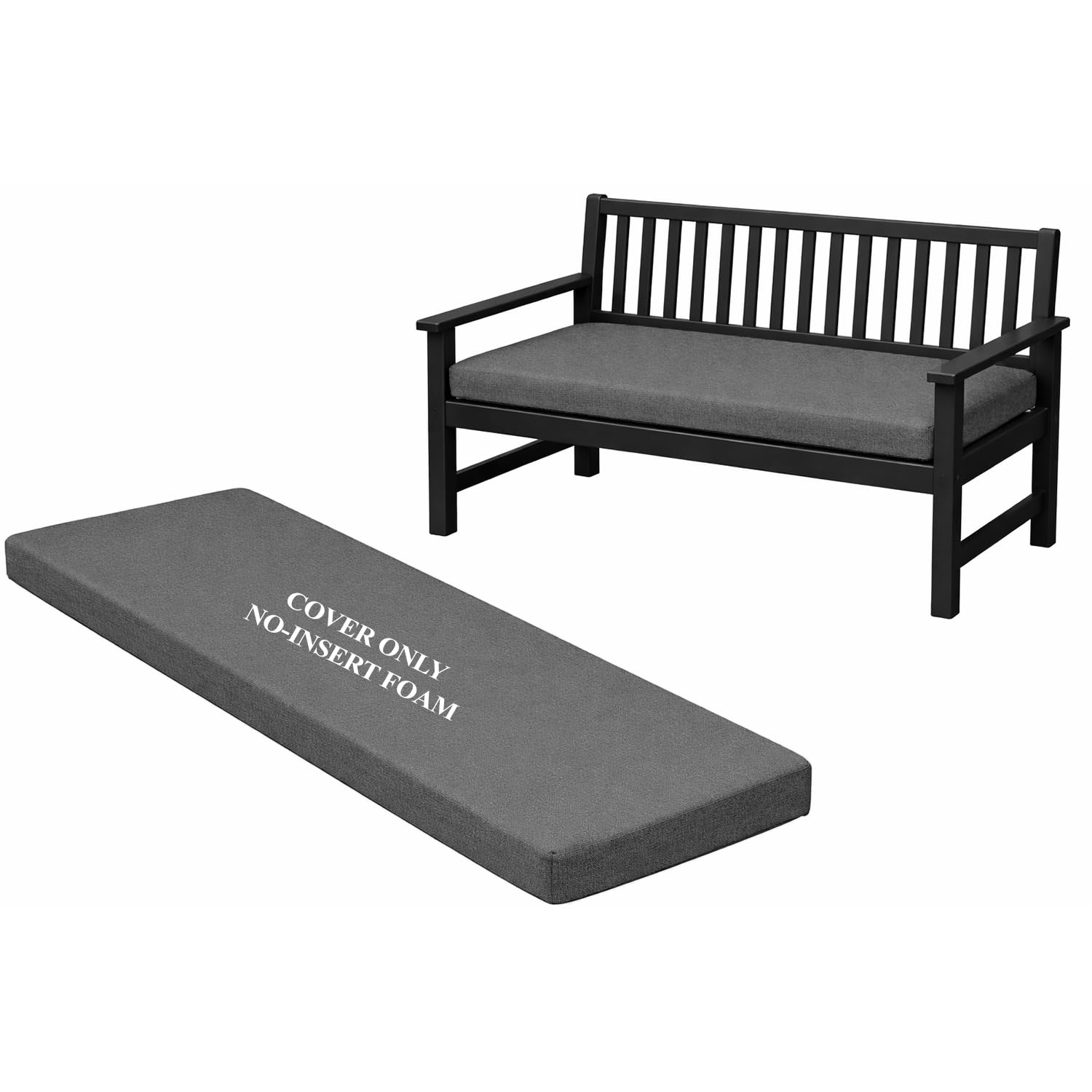 Garden Bench Cushion Cover Only (No Foam Insert) Waterproof Outdoor Rattan Seat Pad Cover for 2/3/4 Seater 108/143/170cm – Thick Long Chair/Swing Replacement Cover (Charcoal, 3 Seaters-143x52x6cm) — image 1