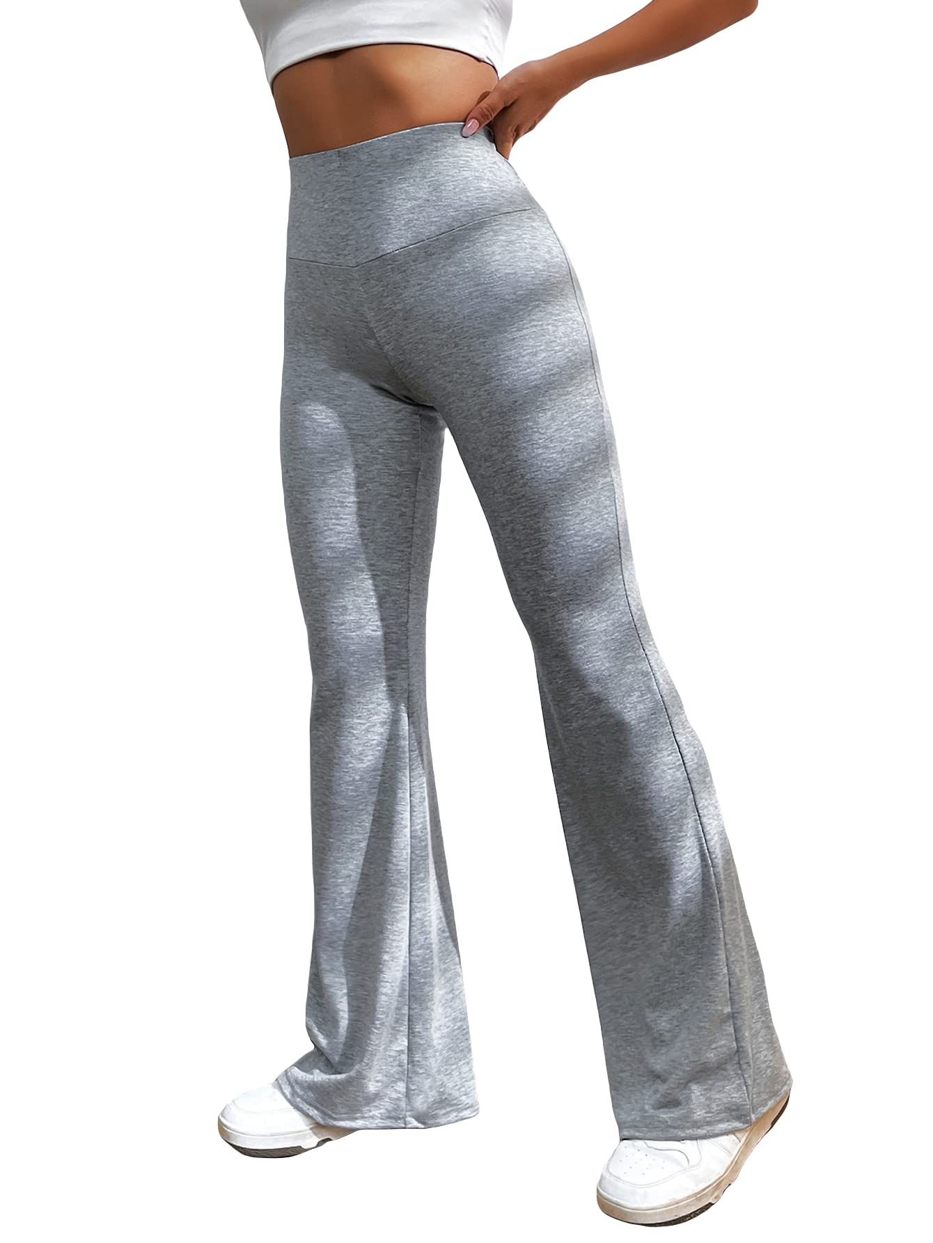 SOLY HUXWomen's High Waisted Flare Leggings Sweatpants Bell Bottoms Bootcut Yoga Pants, Solid Light Grey, Small