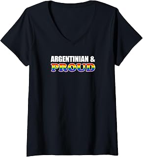 Womens Proud Argentinian Gay Lesbian Rainbow Argentina LGBTQ V-Neck T-Shirt