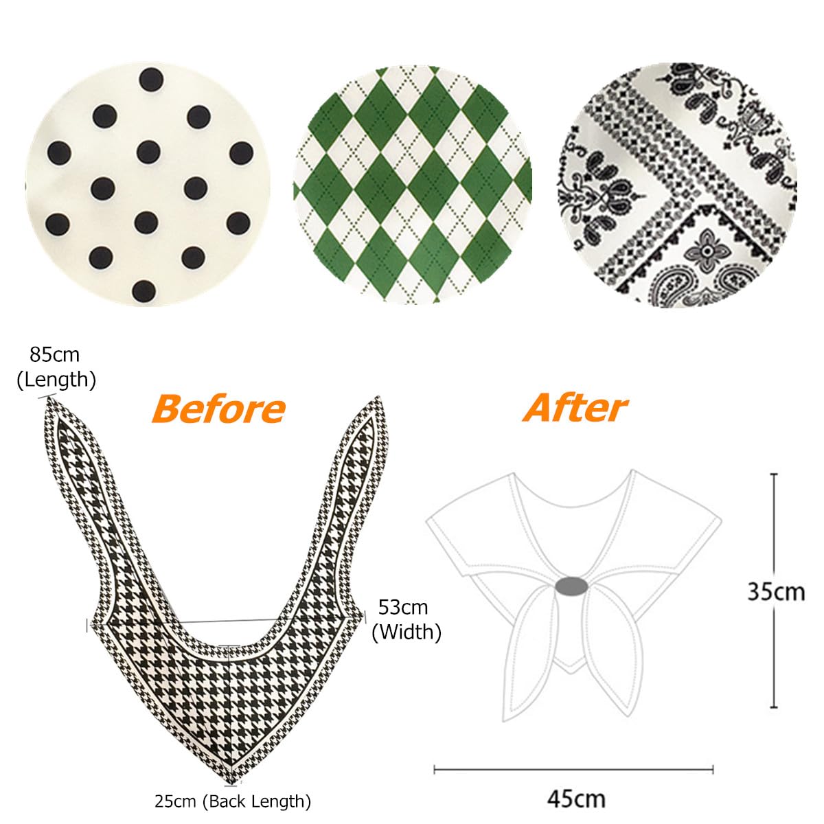 SamHeng Mujeres Decorativo Chal Cuello Falso, Moda Anudado Bufanda Triángulo Verano Capa de Hombro, Desmontable Camisa Falso Cuello