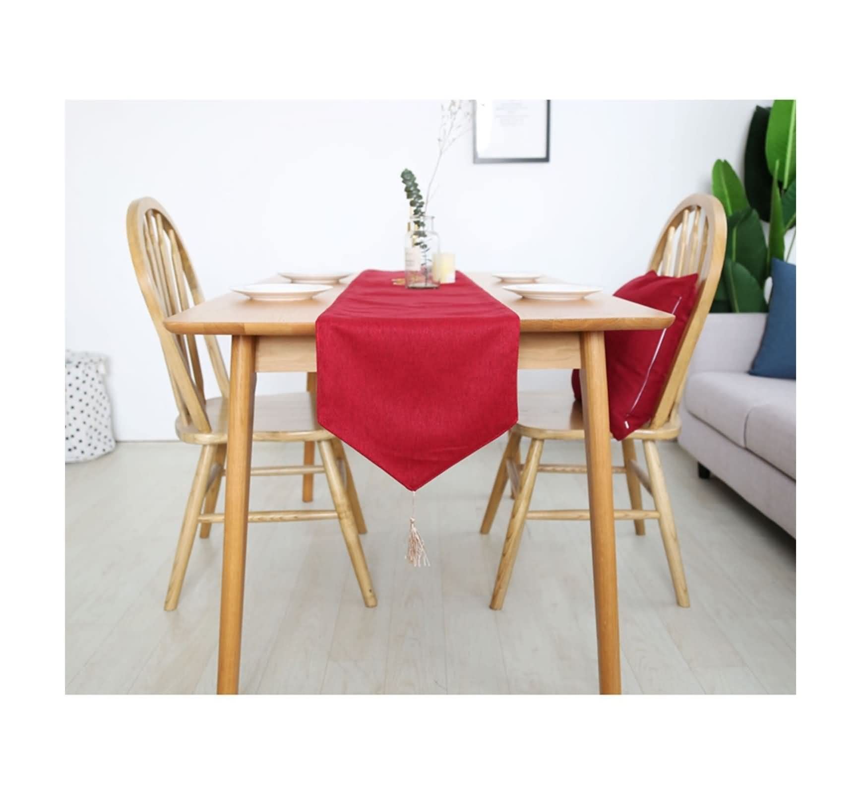 Tischband Herbst, Tischdekoration Feier aus Baumwolle und Leinen Einfache Volltonfarbe Rot 30x280CM für Feiertage Partys Hochzeit Dekor