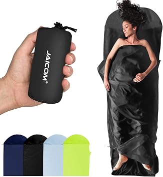 JAICOM Ultralight Sleeping Bag Liner - 5.3 oz Washable Adult Sleep Sack & Travel Sheets, Self Tan Sleep Sack with Two-Way-Zipper, for Backpacking, Hotel, Camping, Travel