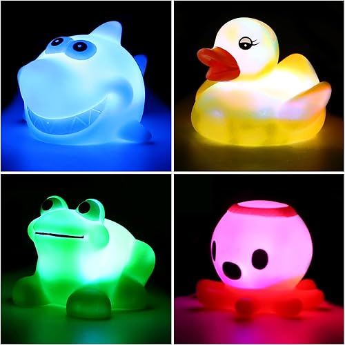 Yeonha Toys Juguete de baño (paquete de 4), puede parpadear luz colorida, juguete de baño flotante, juguete iluminado para bañera de agua para