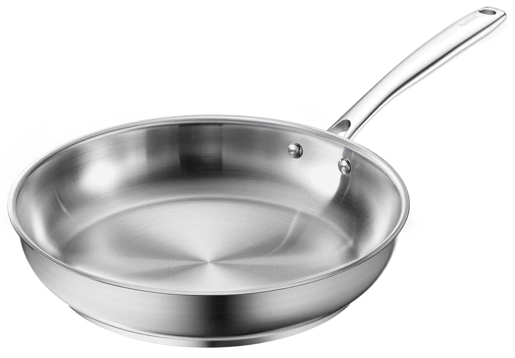 Redchef Bratpfanne 28 cm, Edelstahlpfanne unbeschichtet mit genieteter Griff, Edelstahl, Induktionsgeeignet, langlebig, Backofenfest, Spülmaschinenfest, für alle Herdarten geeignet