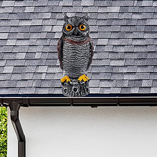 Hausse Fake Owl Decoy Bird Scarecrow Sculpture, 13.6 Inch Plastic Horned Owl Bird Deterrents, Garden Protectors, Nature Enemy Pest Repellent for Outdoor Garden Yard