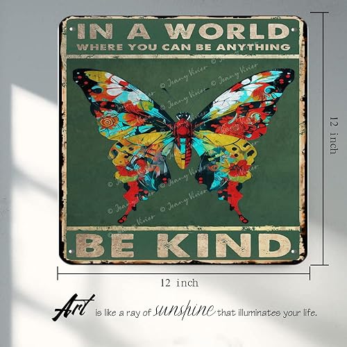 Miniatura 3 de Decoración de pared de mariposa, en un mundo donde puedes ser cualquier cosa ser amable, letrero de lata de metal retro, decoración de cita