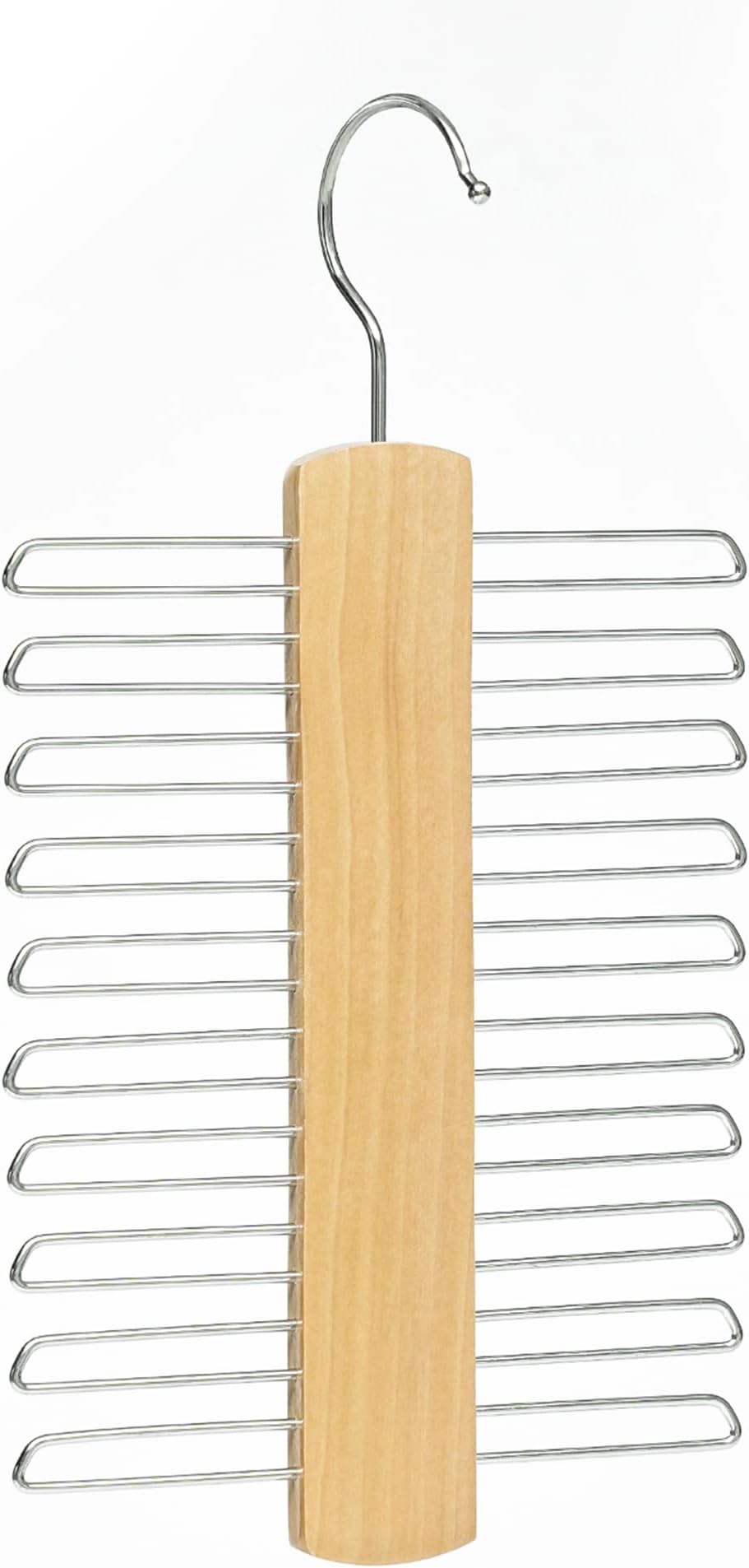 Tie Hanger Wooden Hangers Wardrobe Tie Organiser - Stylish Hanging Storage Rack With 20 Chrome Bars With Swivel Hook for Tie, Belt, Scarf Beech Wood Tie Rack Hanger (Wood)