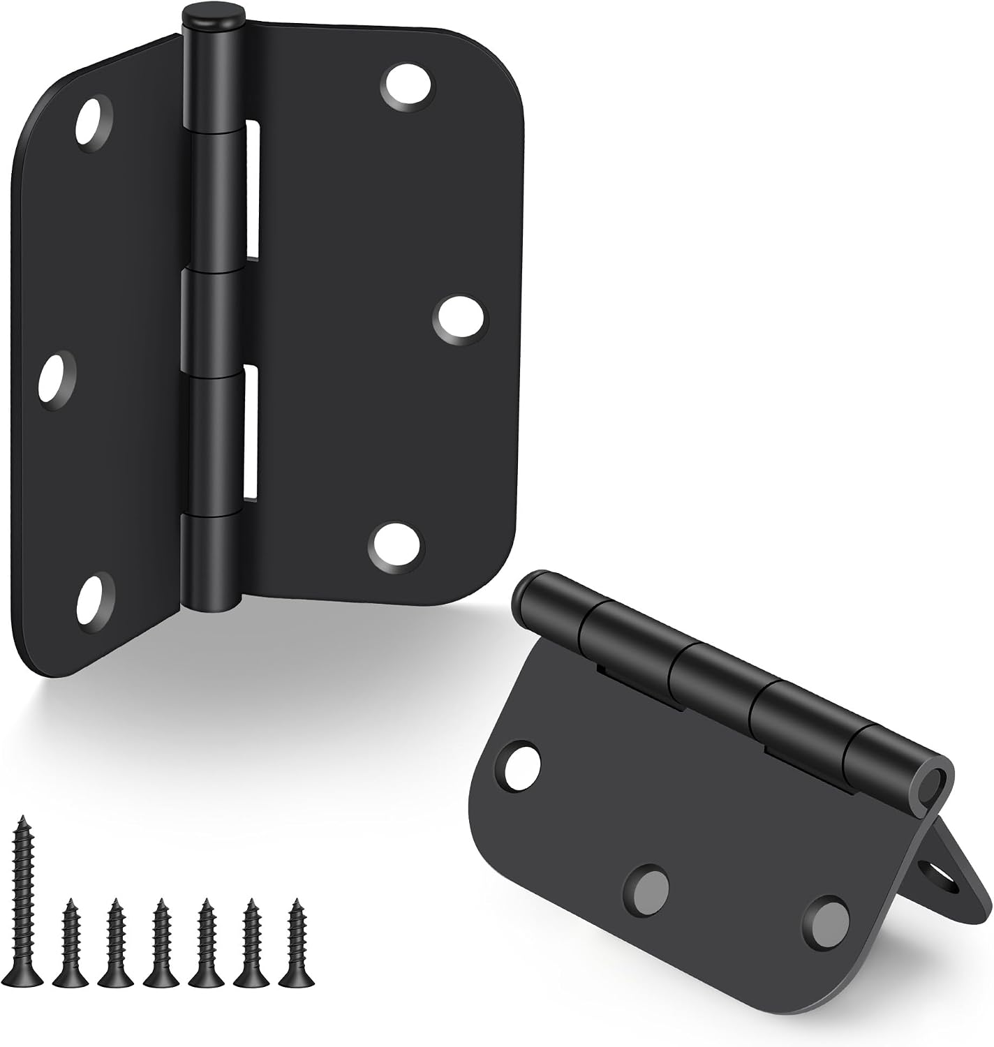 18 Pack Rounded Door Hinges 3.5 Inch with 5/8 Inch Radius for Interior and Exterior Door, 3 1/2 Inch Residential Heavy Duty Door Hardware for Office Home, Matte Black