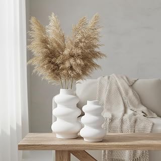 Ajuny -Pumpkin Shape Vase Set of 2 - White Decorative Ceramic Bottles, Vases for Pampas Grass Flowers | Table Decoration for Weddings, Parties, Living Room, Office, Modern Home Decor