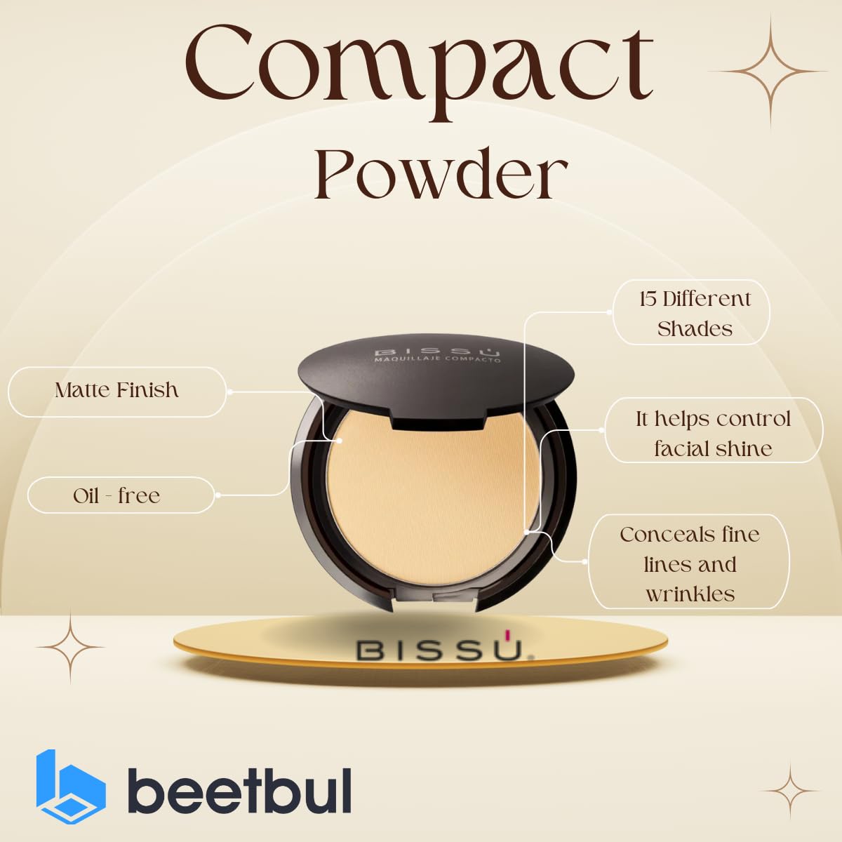 Beetbul Makeup & Exfoliation Kit - Bissú Compact Powder + 1 Medium Velvet Puff + 2 Finger Puffs + 1 Facial Exfoliating Sponge (01 Translucid, One Size) - Image 7
