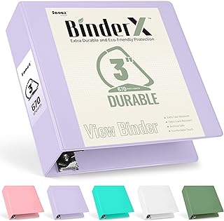 Sooez BinderX Extra Durable 3 Inch 3 Ring Binder, D-Ring Large Binders, Holds 670 Sheets of 8.5x11 Paper, Customizable Vie