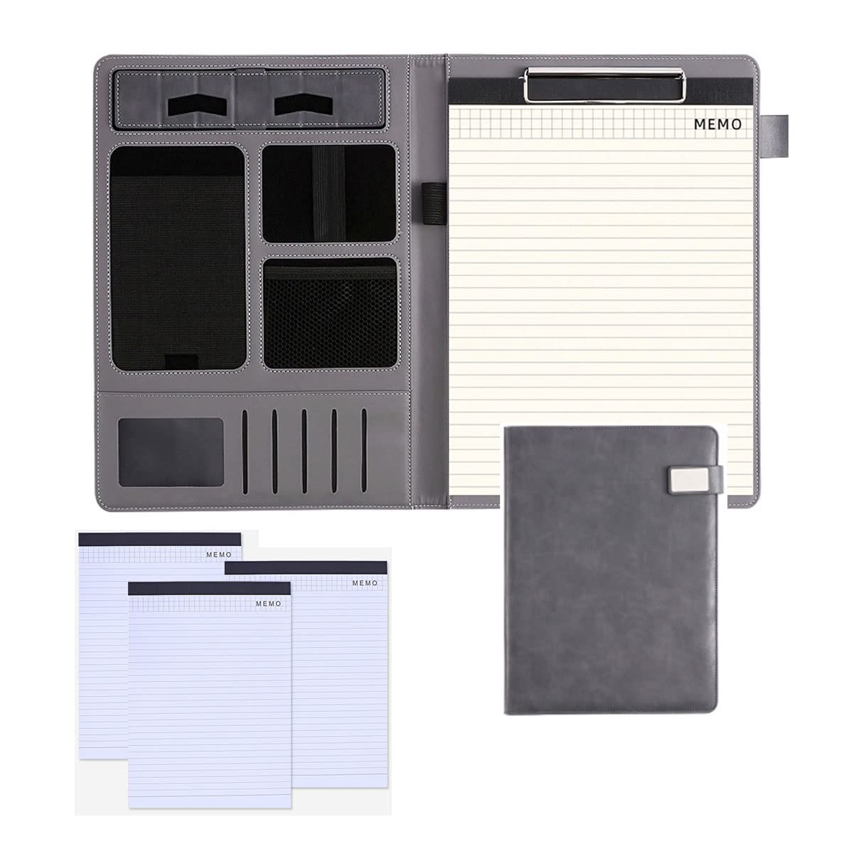 Porte-document pour homme et femme cuir gris bloc-notes A4