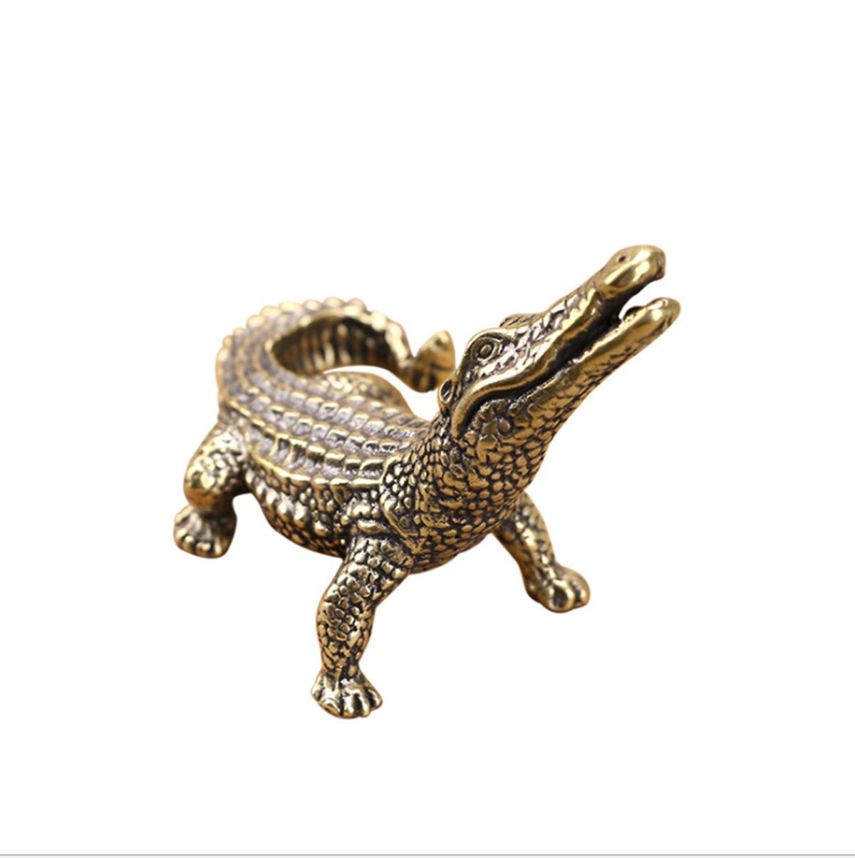 Vintage Copper Crocodile Figurine Incense Holder Classical Miniature Copperware Bronze Animal Statue Ornament Desk Decor Tea Pet