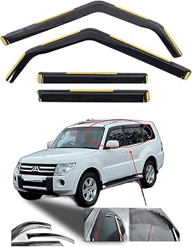 4x Wind Deflectors for Mitsubishi Shogun/Pajero Mk4 5-Door 2006-2021 Weather Shields/Sun Visors/Rain Guards In-Channel Type