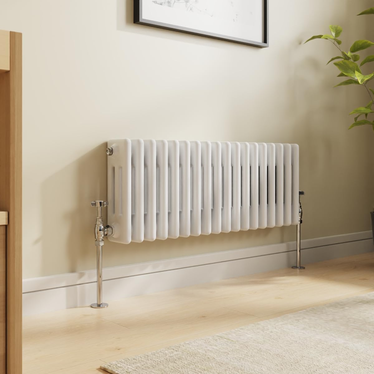 NRG 300x830 Traditional Colosseum Cast Iron Bathroom Radiator Gloss White 3 Panel — image 1