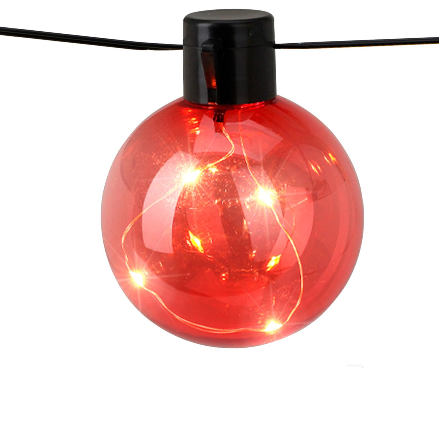 Outdoor Party String Lights, Multicolour Globe Bulbs, 7.5m, 10 LED Bulbs, 8-Hour Timer, 3xAA Battery Powered, IP44