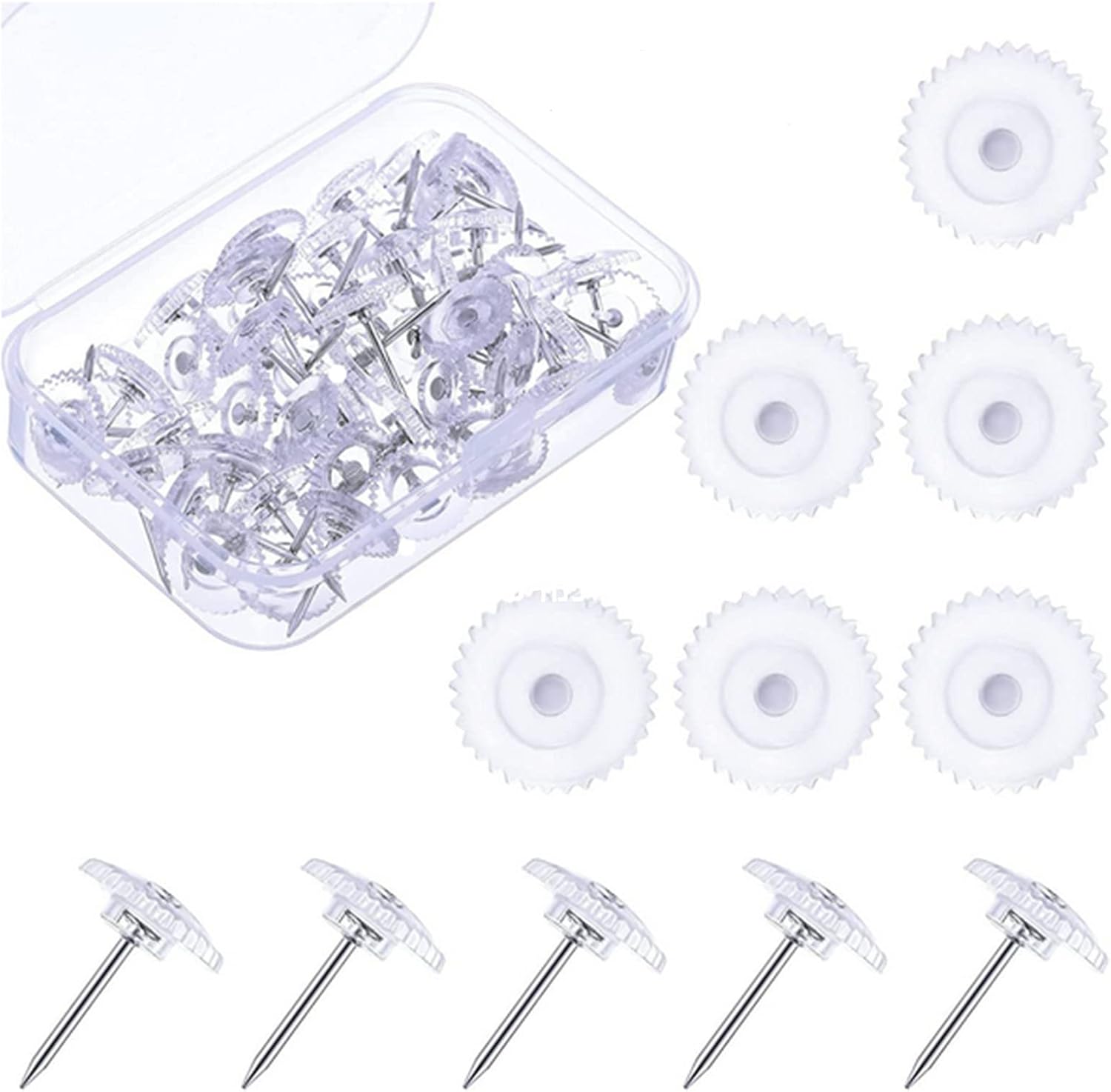 50 PCS Clear Push Pins, Wall Pins for Hanging, Standard Plastic Head