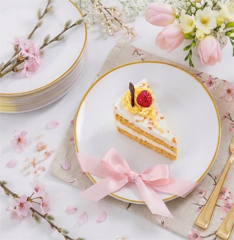 Festiva 400Pcs Gold Dessert Plates 6.3" with Forks 5"- 200PCS Small Disposable Dessert/Cake/Appetizer Plates and 200PCS Forks - Serve 200 Guests for Birthday Party& Wedding &Valentine's Day - Image 8