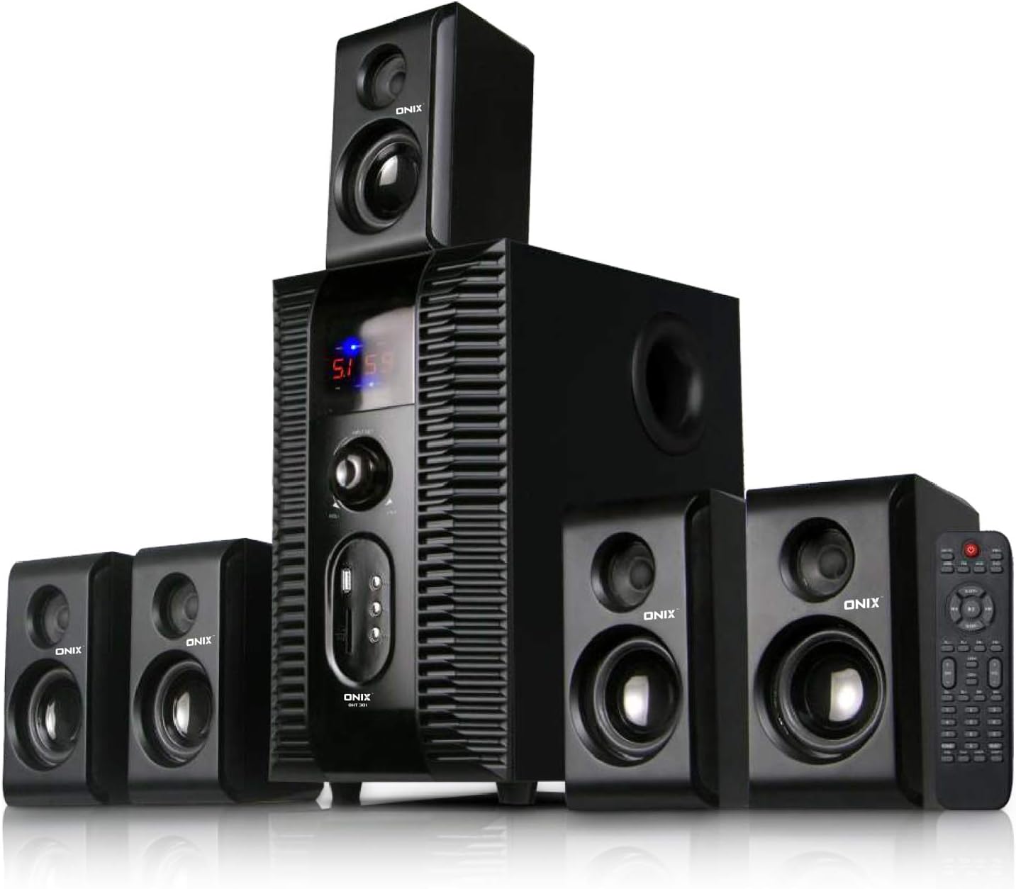 Onix OHT-301 140 Watts 5.1 Channel Multimedia Speaker System with USB/SD/MMC Card/Bluetooth/FM Radio & Remote Function (Black)