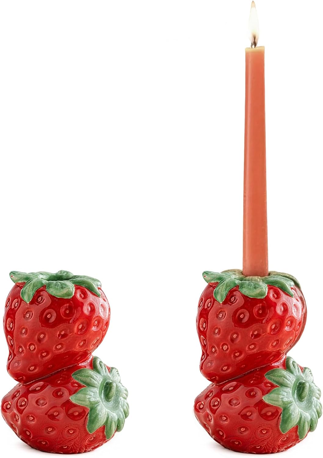 2 Pack Strawberry Cone Ceramic Candlestick Holder Small Candle Stand for Home Decor Strawberry Themed Party Display Ornament