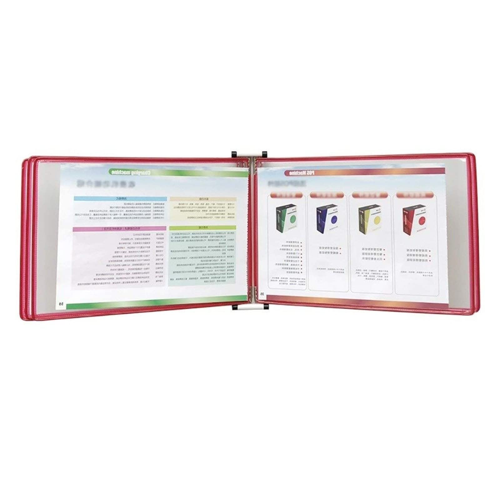 Espositore for Libri sfogliabili con Poster A4 Montato a Parete, 5 Pannelli e 10 Tasche for Esposizione, Raccoglitore for Documenti in PVC Metallo(Red)
