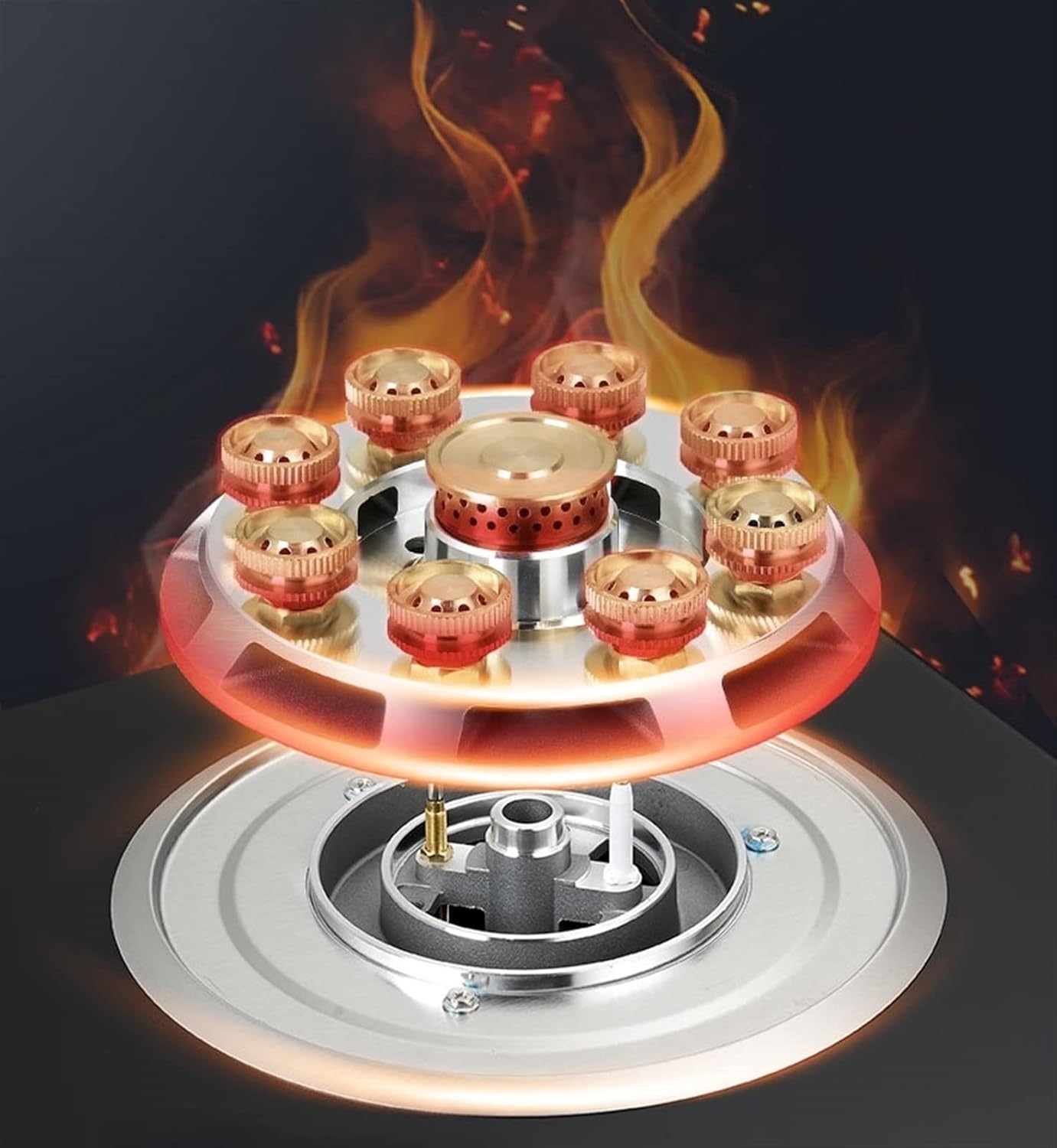 Profession Gas hob Built-in Gas Stove 1 Zones Wok 5.2kW Nine Cavity Fierce Fire Black Glass Or Stainless Steel Cooking Cooker [Energy Class A] (Color : B Size : NG) (D LPG)
