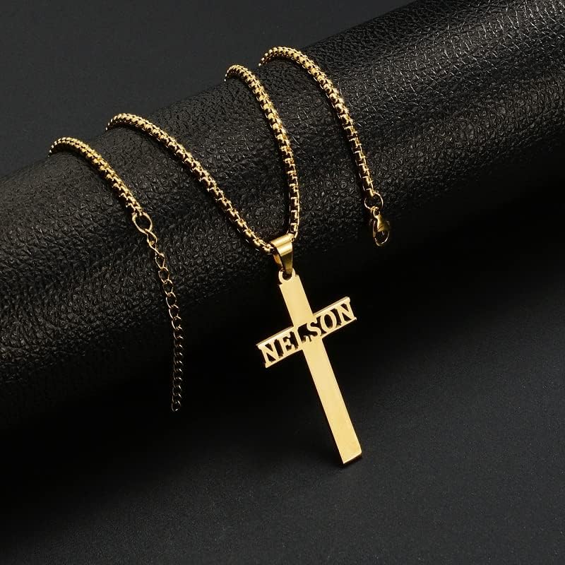 Solid 10K/14K/18K Gold Personalized Cross Name Necklace,Real Gold Custom Cross Pendant Personalized Jewelry Necklace for Women Men