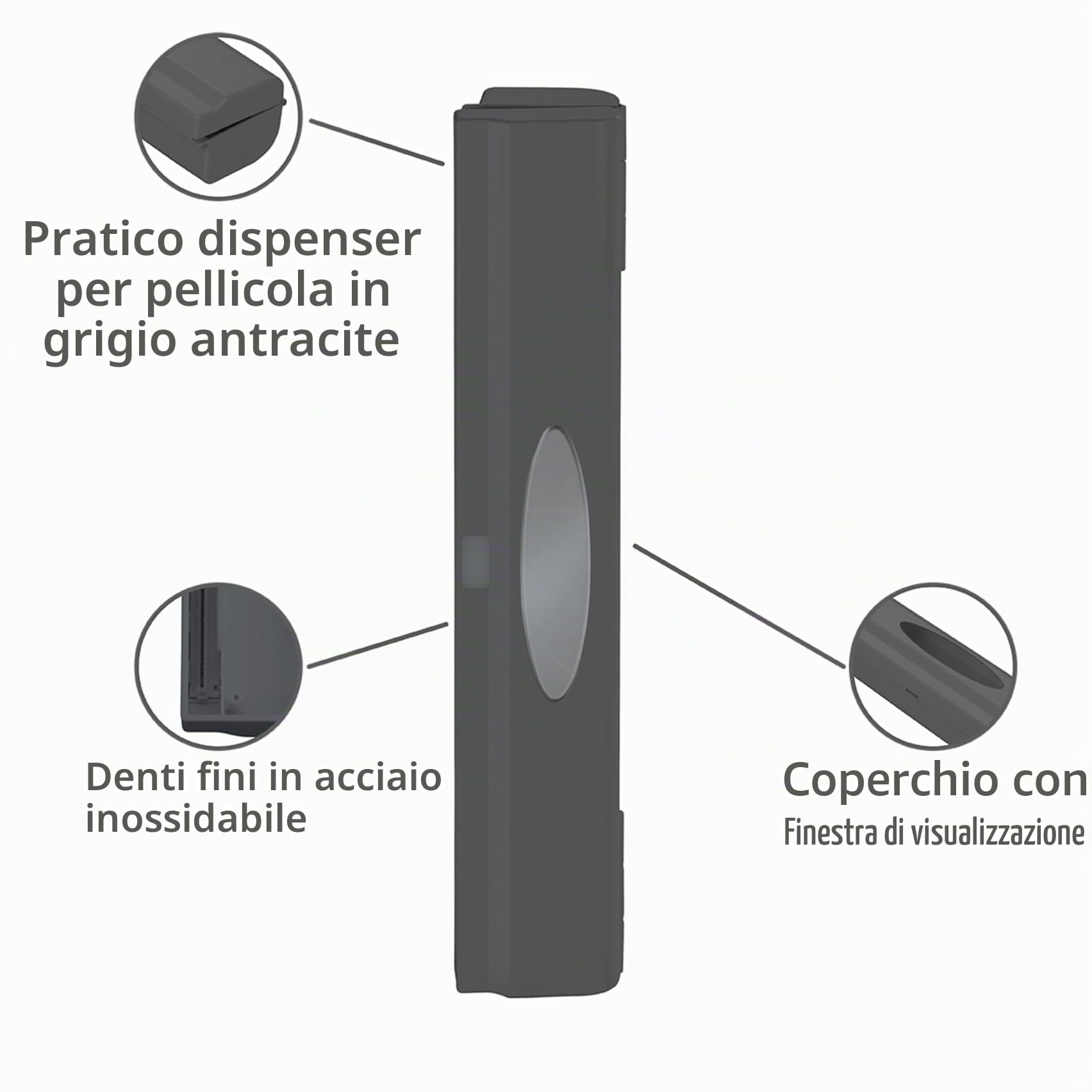 Wenko 86678100 Dispenser di pellicola alimentare Perfect Cutter, antracite, plastica, 38 x 5,2 x 6,7 cm
