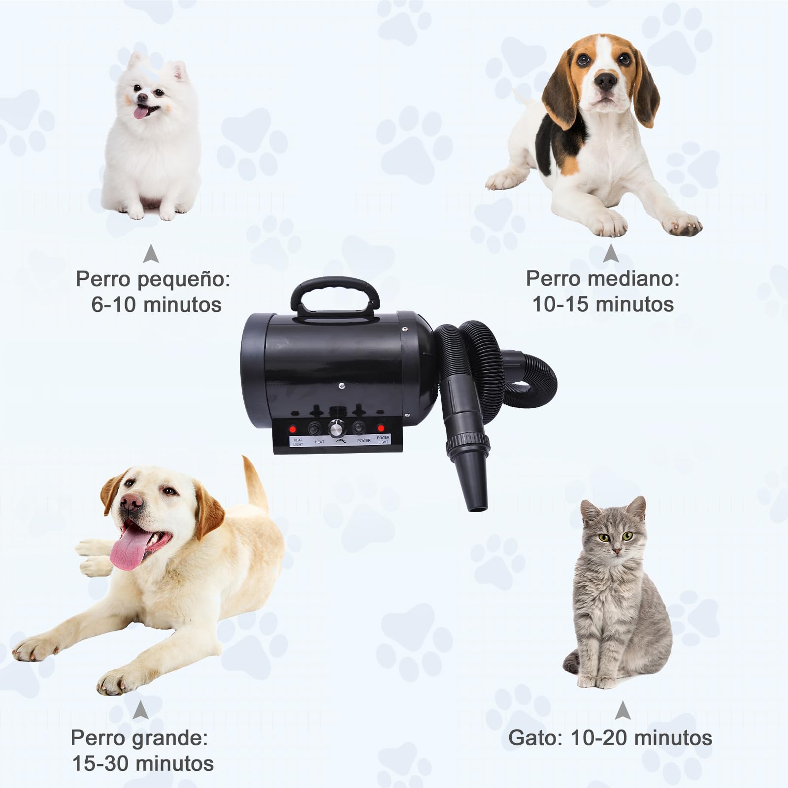 PawHut Conjunto para Mascotas Juego de Secador de Pelo para Perros 2800W y Mesa de Peluquería para Mascotas Plegable con Altura Ajustable 40x16x20 cm 107x60x170 cm Negro y Azul