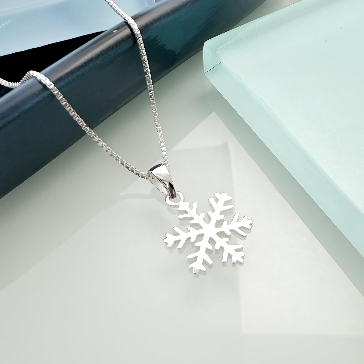 Sterling Silver Snowflake Necklace, Delicate and Dainty for Women and Teens, 18 Inches