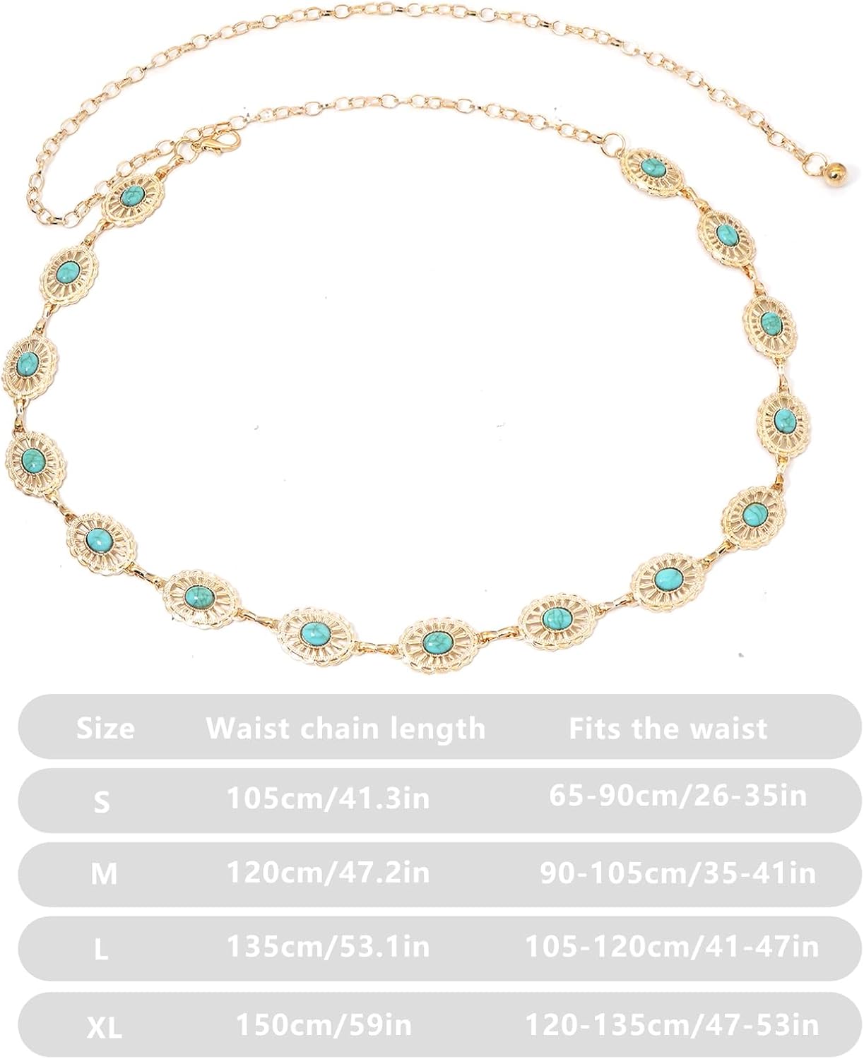 Turquoise Waist Chain Belts for Women Western Metal Belt Adjustable Cowgirl Boho Concho Link Belt for Dress Jeans - Image 6