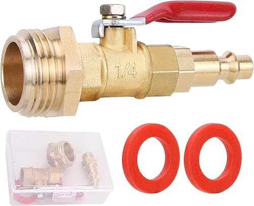 RV Winterize Blowout Adapter Kit - 1/4" Male Quick Connect Plug and 3/4" Male GHT Thread, Wintering Quick Fitting with Ball Valve and 2 Pcs Washers for Winterize RV Boat Camper Trailer