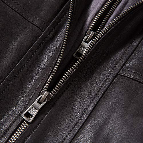 Image of FLAVOR Men Brown Leather Motorcycle Jacket with Removable Hood | Genuine Leather, Removable Hood, Windproof, Multi Pockets, Fall Winter Coats, Riding and Daily Wear, Moto Biker Jacket Men