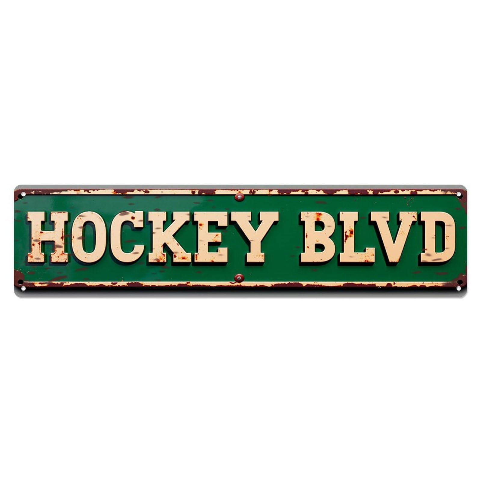 Jdyaojiesheng Vintage Hockey Blvd Sign Pattern Tin Sign Retro Metal Wall Decor Metal Poster, Home Bar Garage Farmhouse Cafe Wall Art Decoration 4X16inch