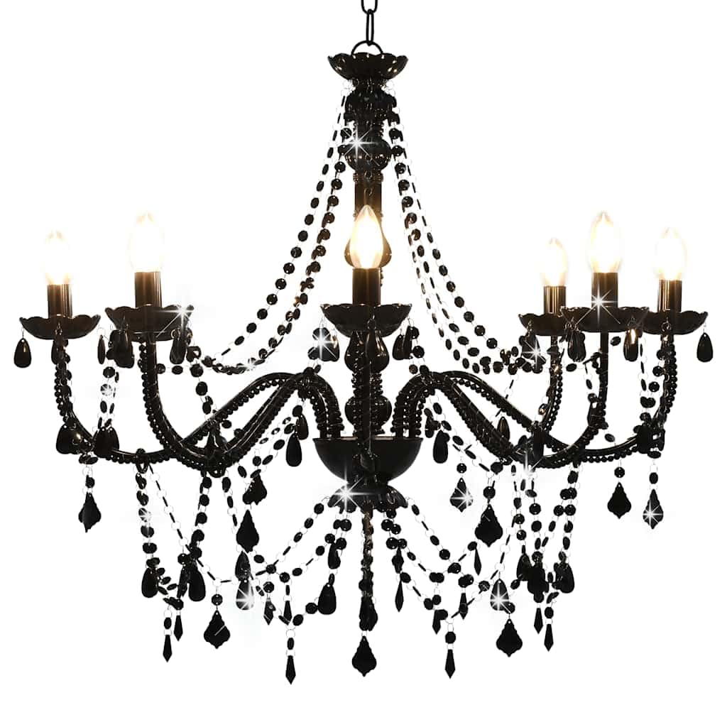 Vidaxl Black Chandelier With Beads Living Room Ceiling Hanging Lamp Pendant Light 8Xe14 Bulbs