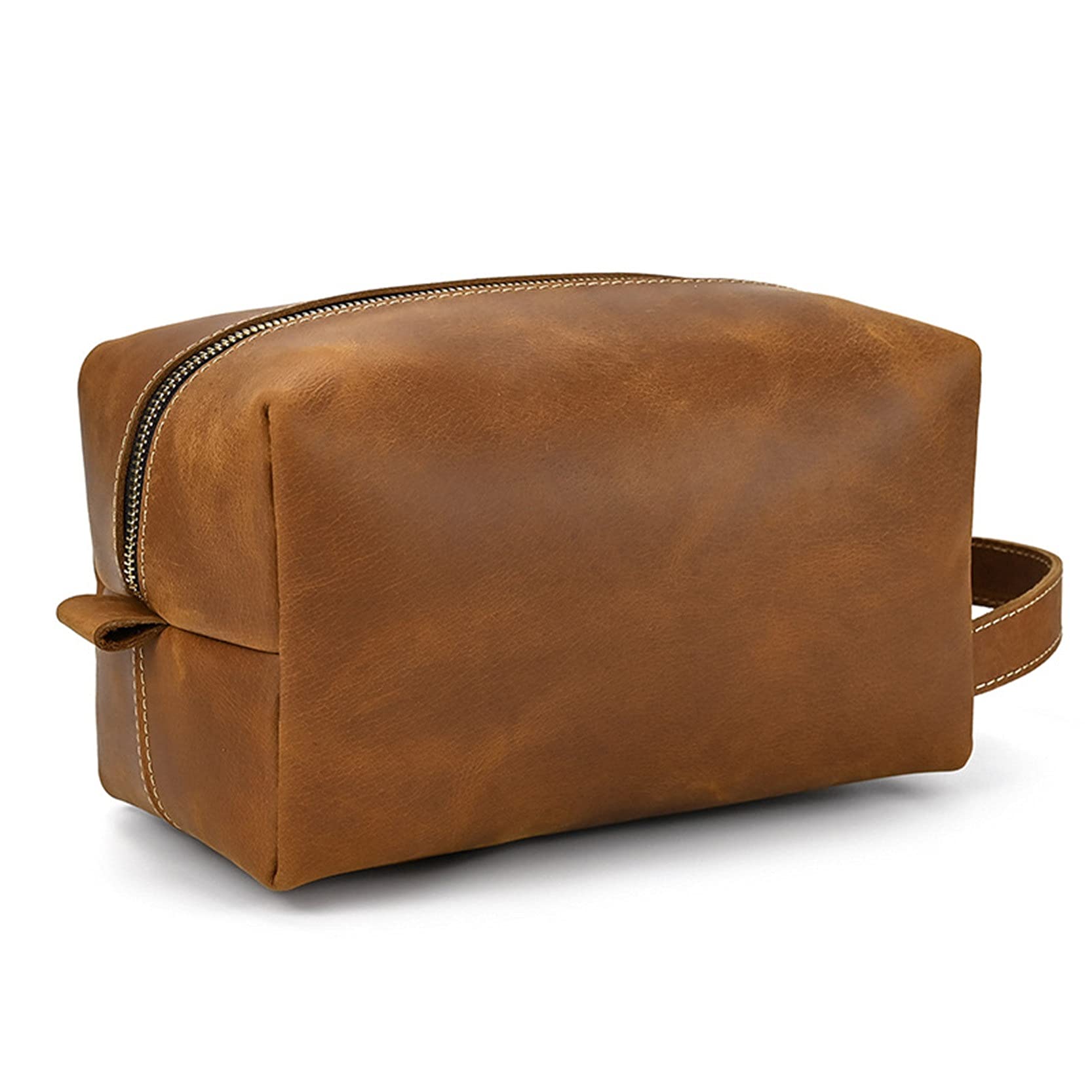 Bolso Aseo Cosmético Maquillaje, VIAJE DE HOMBRES PORTABLE VINTABLE CUERO GENUINO CIENTO DE CUERO Organizador Bolsa de afeitar Caja de maquillaje Cosmetic Bolsa de almacenamiento con correa ideal para