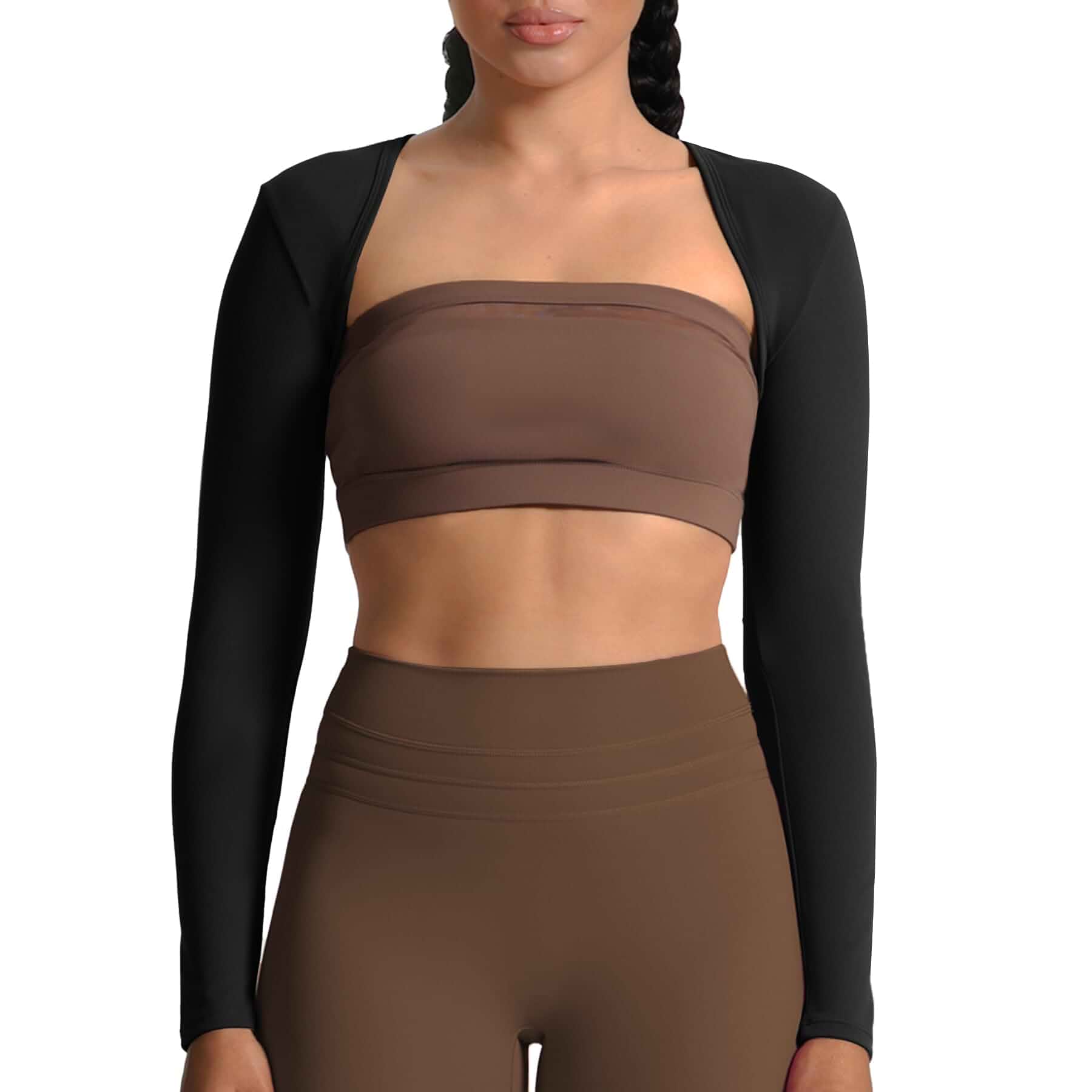 Aoxjox Women's Lexi Lined Bolero Shrug workout long sleeve,waist-defining cropped fit,open front cardigan,buttery soft fabric,layering,yoga,gym,daily wear