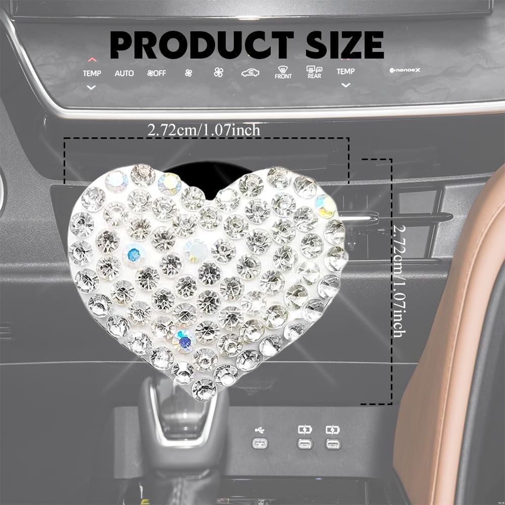 Heart-Shaped Car Vent Clips with Rhinestone, Car Air Freshener, 4PCS image 2