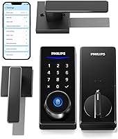 Philips Smart Deadbolt with Handles: Fingerprint PIN App Keyless Entry Door Lock, Auto-Lock, Matte Black