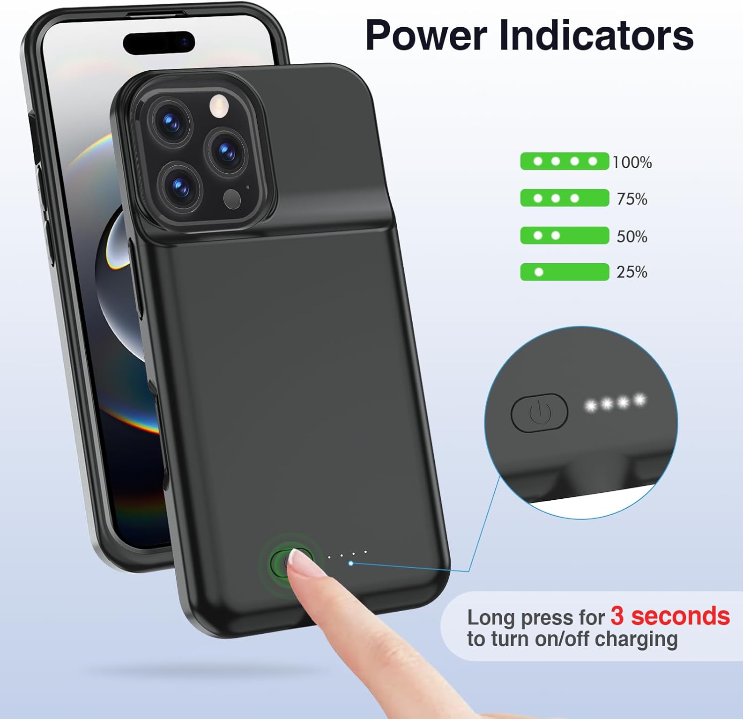 BOPPS Charging Case for iPhone 16 Pro 【Support Carplay】 Slim 8500mAh Portable Charger Case 360°Protection Rechargeable Extended Battery case for iPhone 16 Pro-6.3 Inch (Black)