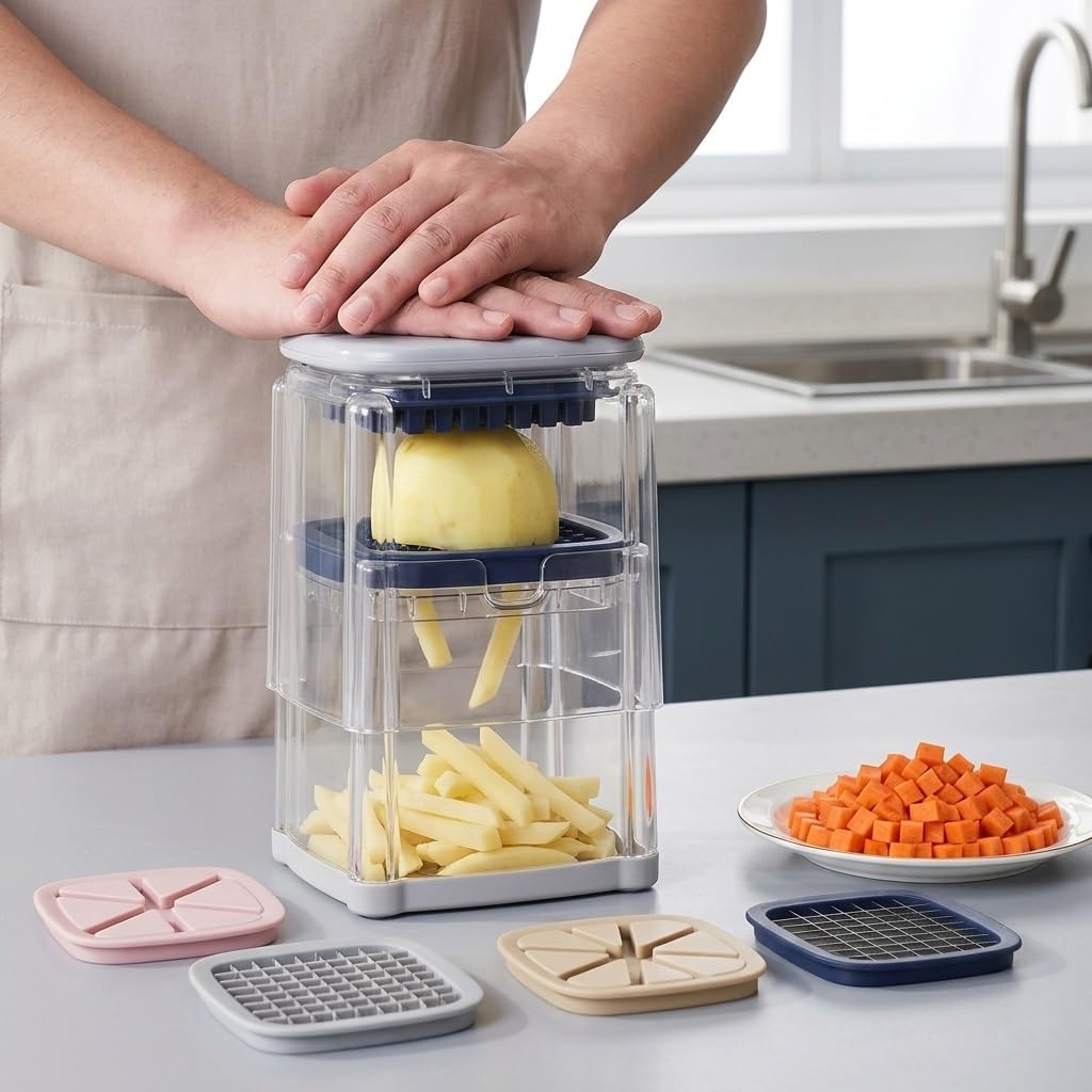 1PCS Vegetable Chopper Dicer + 1PCS Cleaning Brush, Stainless Steel Blade Food Dicer Cutter for Potato Onion Carrot, Manual Kitchen Chopper