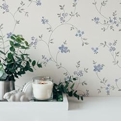 Revestimiento Vintage Para Paredes A.S. Création Papel Pintado - Papel Floral con Diseño de Flores en Crema, Gris y Azul - Papel de Pared para Diferentes Espacios - Papel Pintado de 10.05 m x 0.53 m