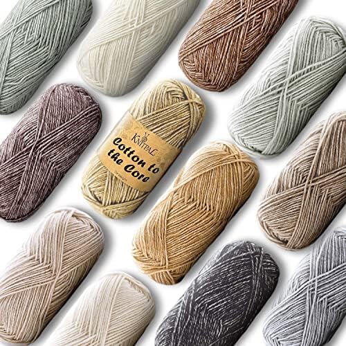 KnitPal Cotton to The Core, DK Hand Knitting and Crocheting Cotton Blend Heather Yarn with Halo, Washcloth -Blankets, 6 skeins, 780 metres/300 Grams, DK #3 (Lavender Purple)