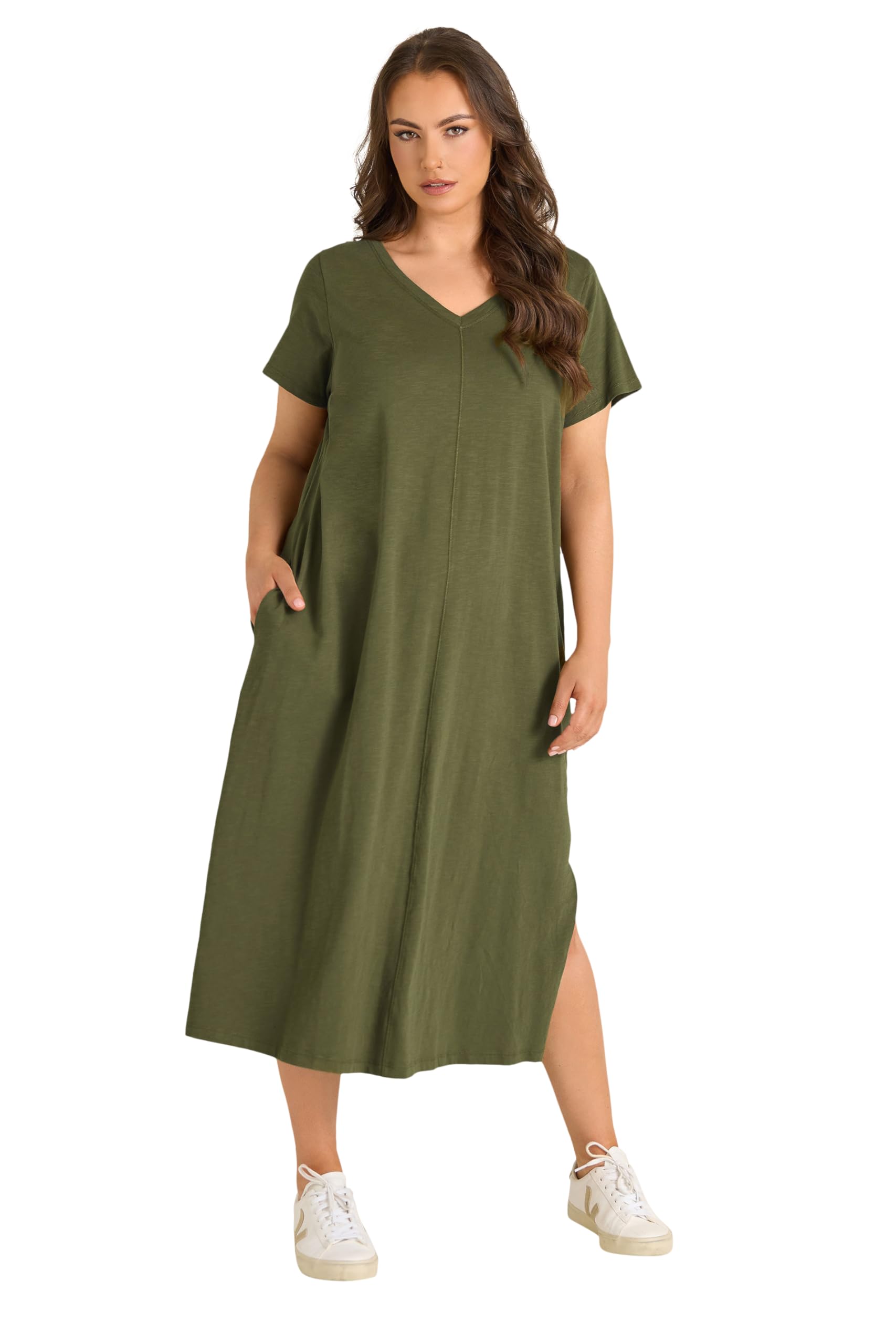 Evans Women's Khaki Curve Green Premium Cotton Dress - Plus Size Curve