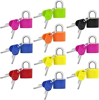 10 Pieces Suitcase Locks, Suitcase Locks with Keys, Small Padlock, Luggage Locks Coloured Mini Padlocks, for School Gym Classroom Locker, Luggage, School, Filing Cabinets, Gym