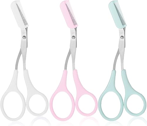 Mudder Tijeras de cejas para mujer, tijeras recortadoras de cejas con peine para modelar cejas, tijeras de peine de corte antideslizantes para