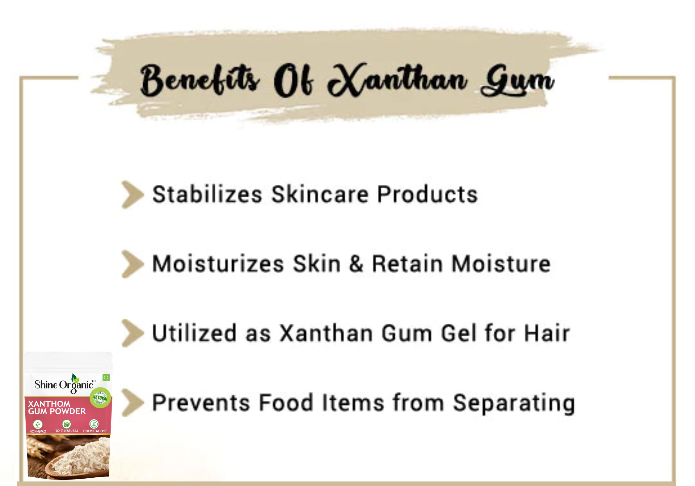 Shine Organic Xanthan Gum for Baking and Thickening Sauces 100% Natural | Xanthan Gum Powder | - (100 GM) 1