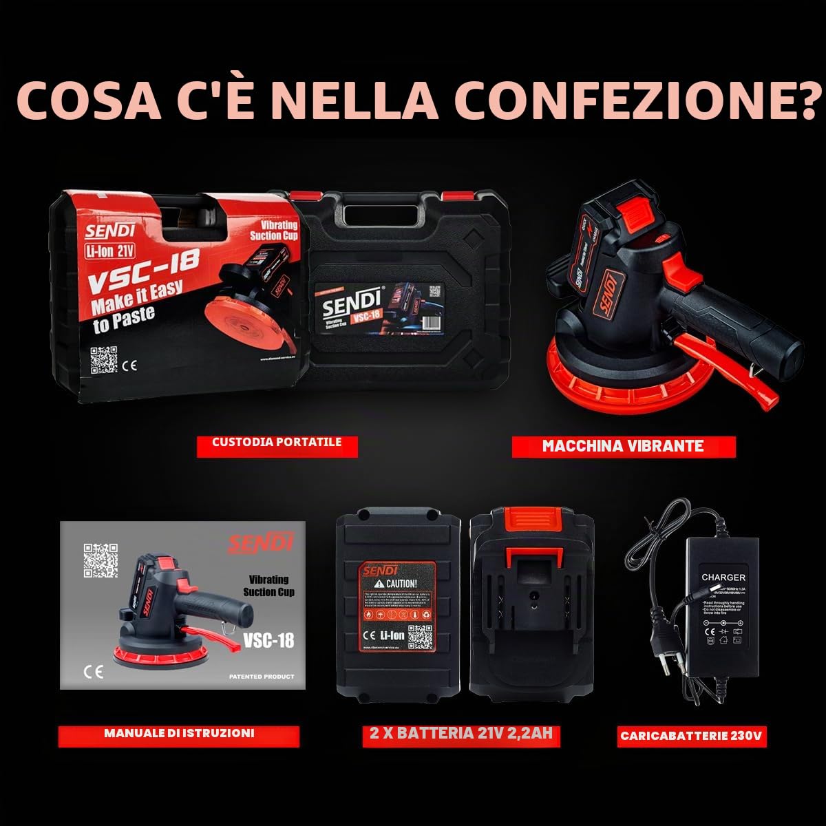 Ventosa vibrante SENDI VSC-18 - Macchina progettata per la vibrazione di piastrelle, gres di diverse dimensioni, 6 livelli di vibrazione e 180 mm di diametro
