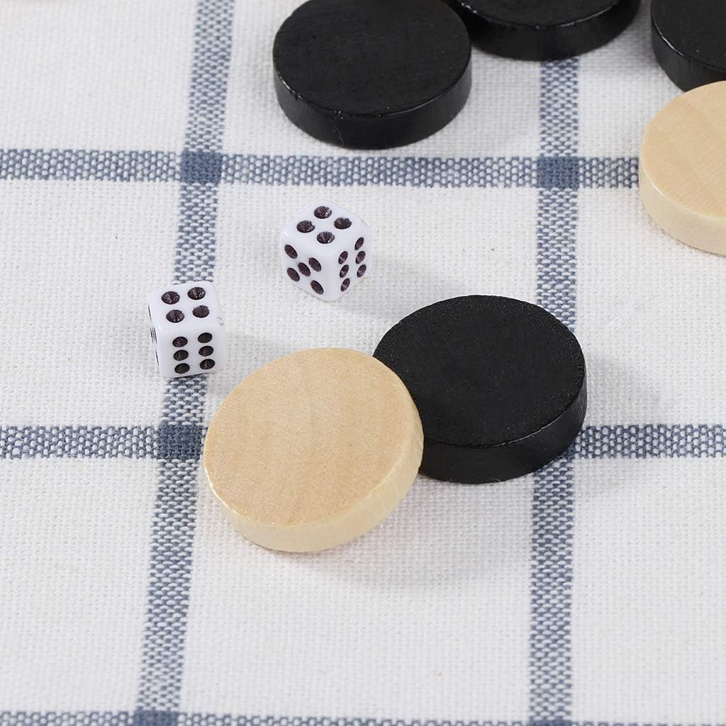 MOMOJIA 30pcs Wooden Draughts Checkers Backgammon Chess Pieces for Kid Board Game 2 Dice