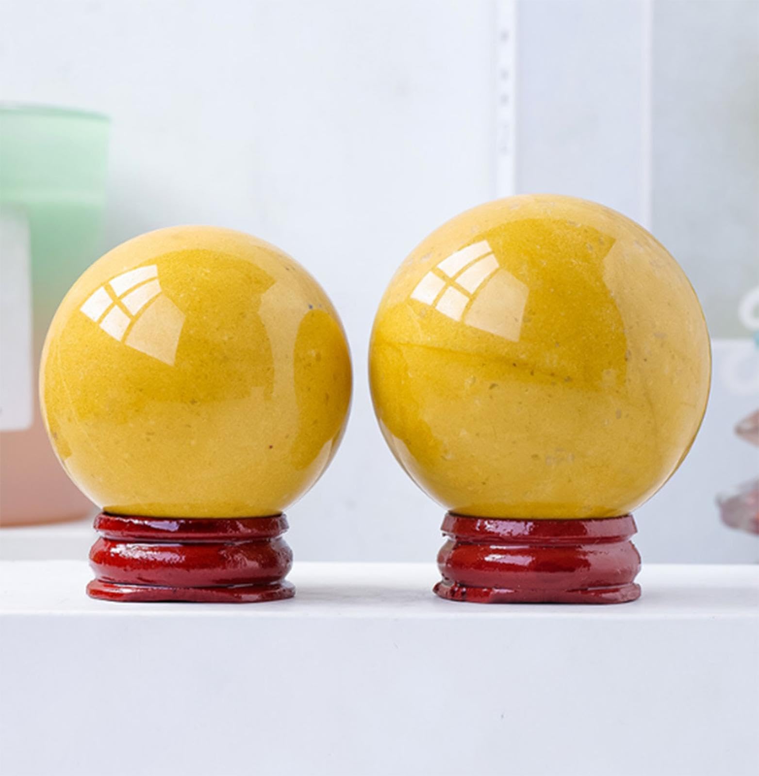 Bola de Cristal Natural Para Decoración Del Hogar, Adorno de Bola de Piedra Preciosa de Aventurina Amarilla Natural, Bola de Cristal Feng Shui de Adivinación de Meditación Para Decoración,40-50mm